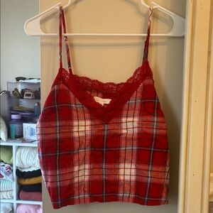 Colsie Red Plaid Cami with Lace Detail